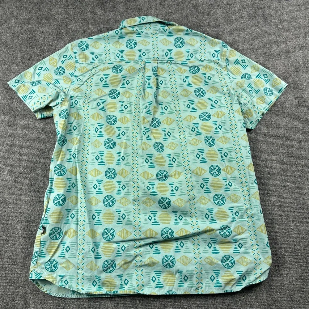 The North Face‎ Button Up Shirt Mens XL Teal Geometric Tribal Print Short Sleeve